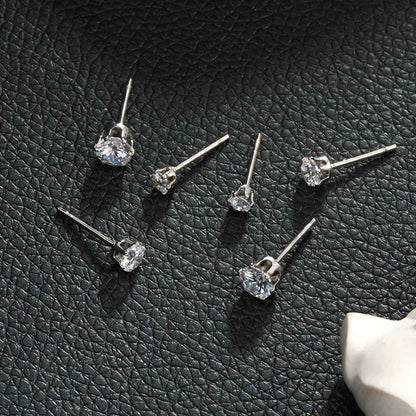 REIGN Silver (White Gold):  3-Pair Zirconia Earrings Stud Set