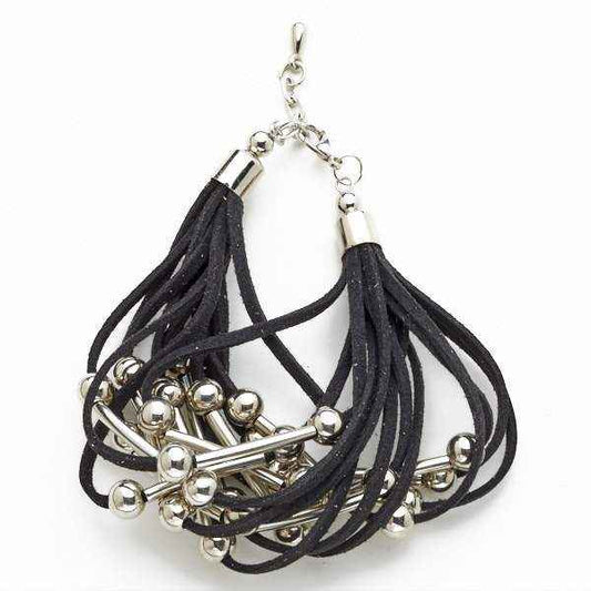 Silver Tube & Ball Bracelet On Suede