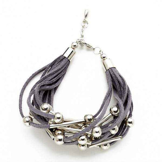 Silver Tube & Ball Bracelet On Suede