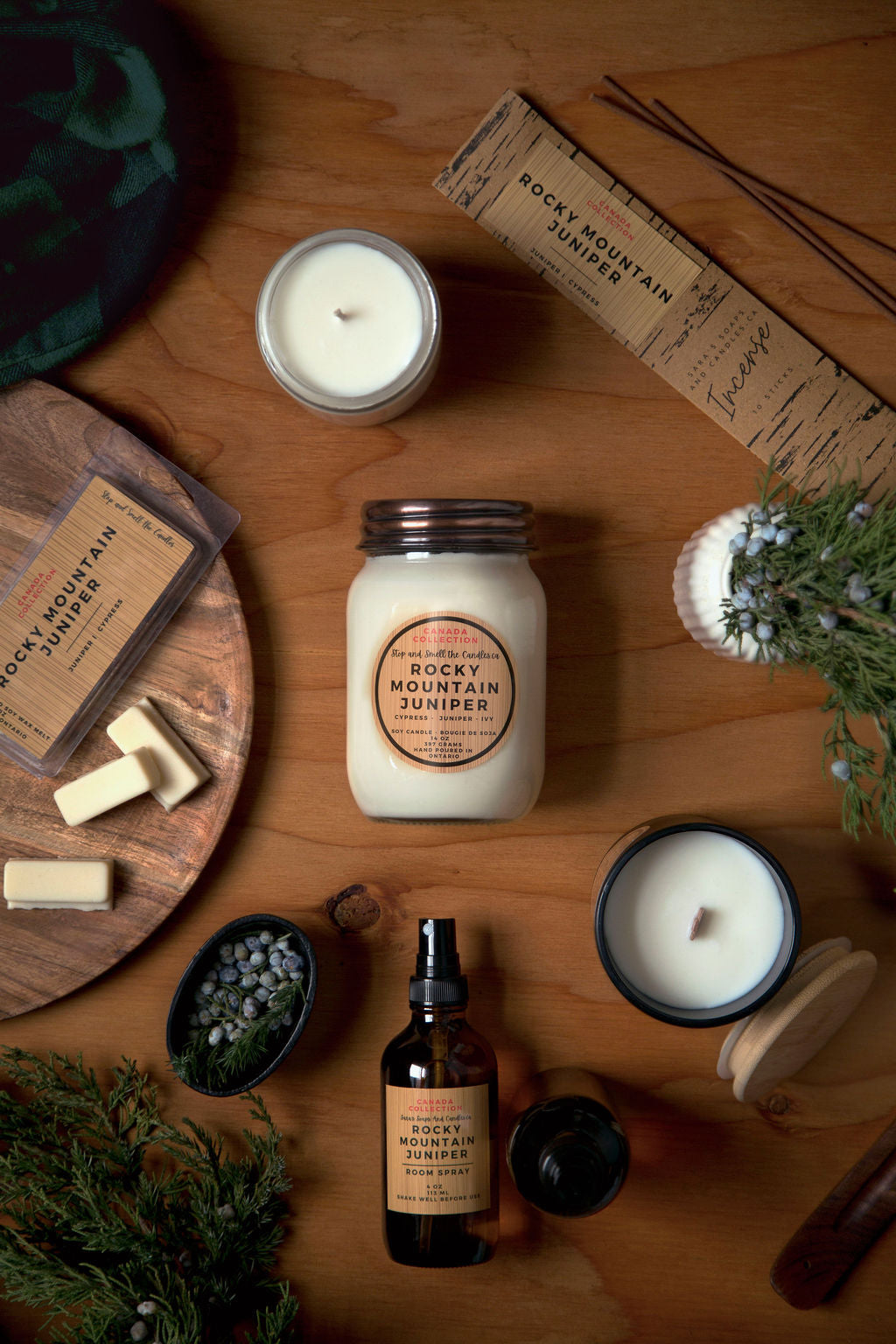 Rocky Mountain Juniper:  wood wick soy candle 8oz