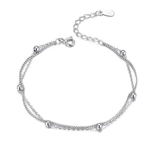 925 Sterling Silver Double Bead Chain Bracelet