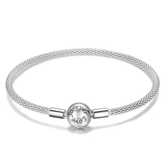 Sterling Silver Mesh Charm Bracelet – “Forever Love” Bead