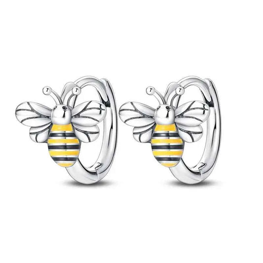 Dazzling Bee Sterling Silver Hoop Earrings