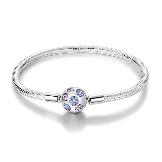 Sterling Silver Snake Chain Bracelet with Floral Clasp