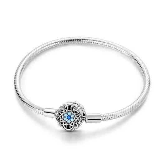 Sterling Silver Celtic Snowflake Charm Bracelet with Blue CZ