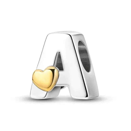 925 Sterling Silver Initial Charm with Gold Heart