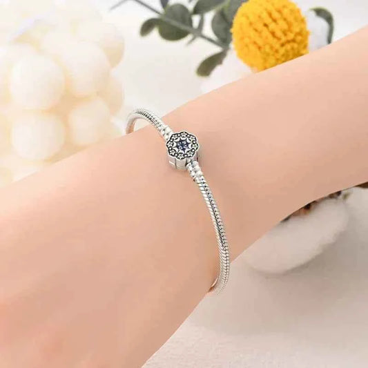 Sterling Silver Snowflake Clasp Bracelet with CZ