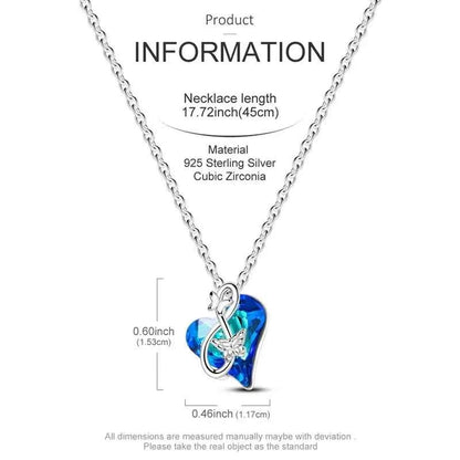 925 Sterling Silver Blue Crystal Heart Butterfly Necklace | CZ Pendant Chain