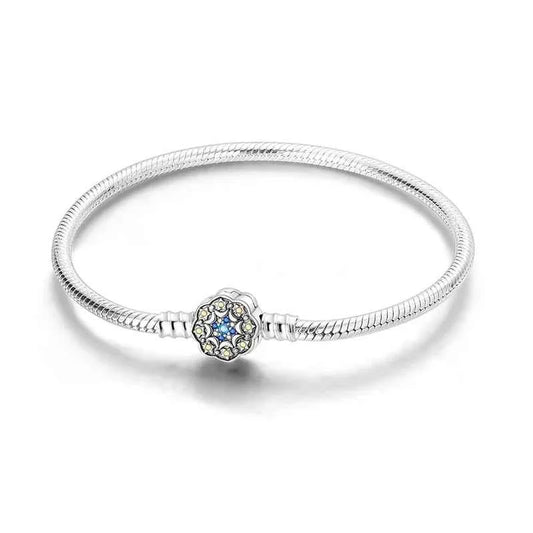 Sterling Silver Snowflake Clasp Bracelet with CZ