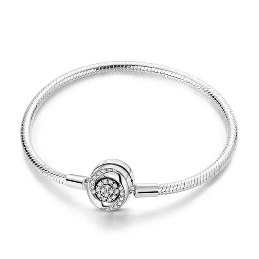 Sterling Silver Snake Chain Bracelet with Rose CZ Clasp