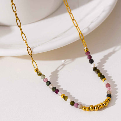 SEHAR Gold: Mixed Stone & Gold Beaded Necklace