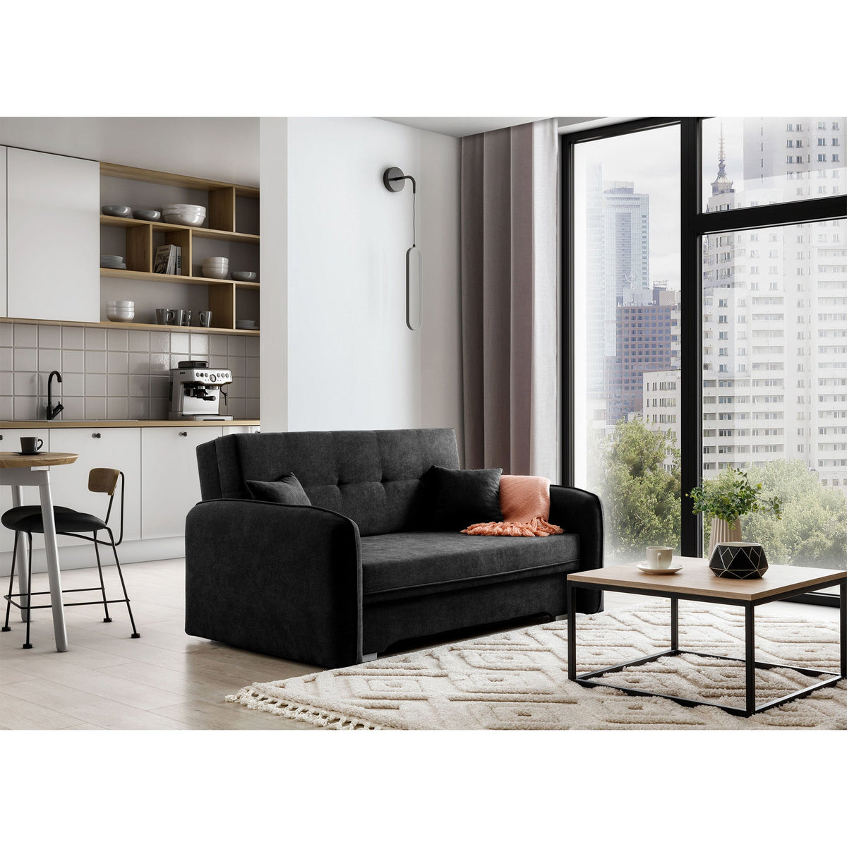 Laine Condo Style 2 Seater Storage Sleeper Sofa - Black