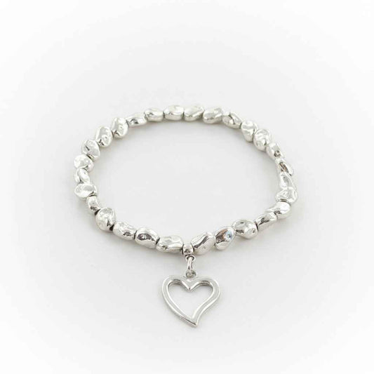 Heart Charm Nugget Bracelet in Silver Plate