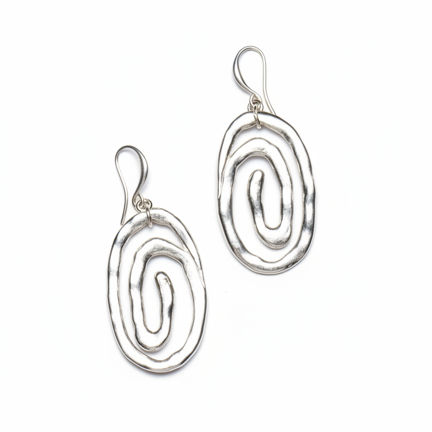 Swirl Pendant Earrings In Silver Plate
