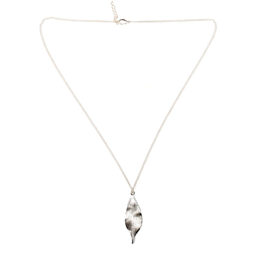Textured Leaf Pendant on Chain - Silver Plate