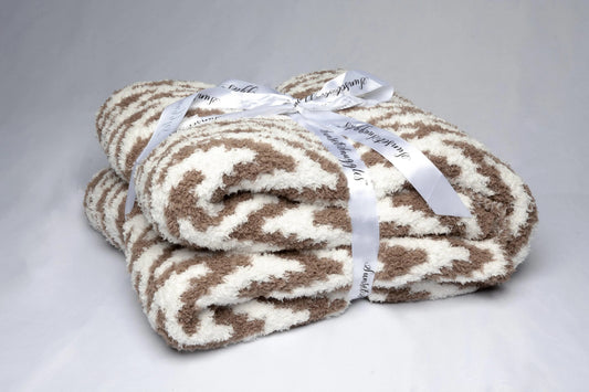 Mushroom & White Chevron Print Throw