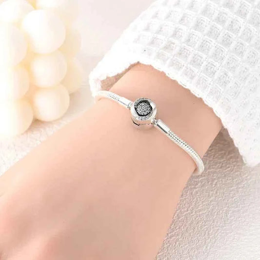 Sterling Silver Snake Chain Bracelet with Rose CZ Clasp