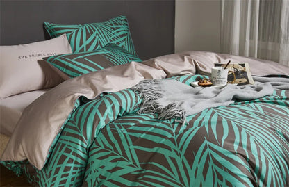 Eden 600 TC Floral Cotton Duvet Set - Green/Brown