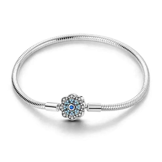 Sterling Silver Blue Flower Clasp Bracelet with Dream Engraving