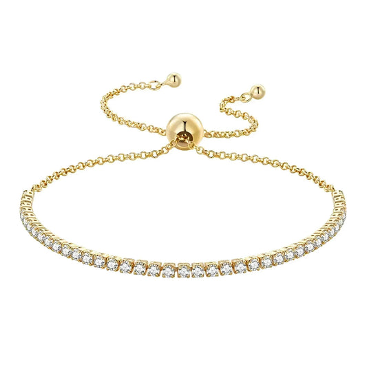 Sterling Silver CZ Tennis Bracelet – 14K Gold Plated Adjustable