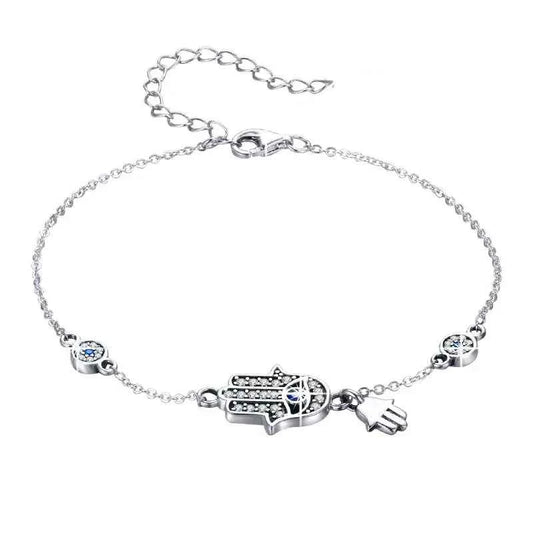 Sterling Silver Blue Evil Eye Charm Bracelet – Lobster Clasp