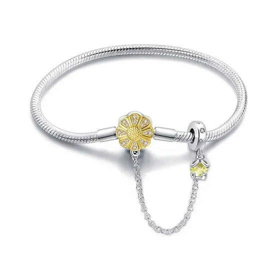 Sterling Silver Daisy Clasp Bracelet with Yellow CZ