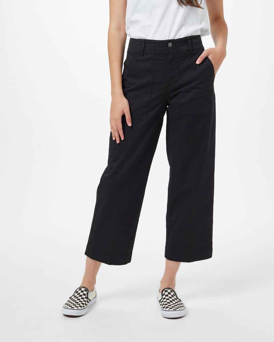 Twill Cropped Wide Leg Pant