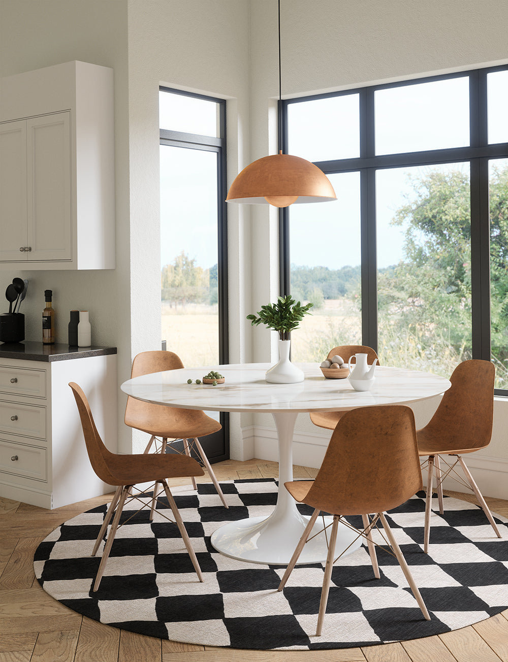 Trestres karierter Teppich Schwarz & Elfenbein