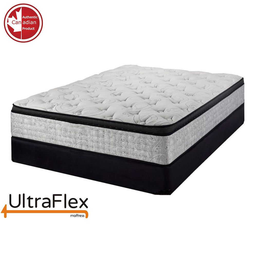 UltraFlex® OASIS- 12” Hybrid Orthopedic Eurotop, Spinal Care Pocket Coil, Premium High Density Foam Encased, Pressure Relieving Comfort Foam and HDcoil Pocketed, Eco-Friendly Mattress (Made in Canada) With WaterProof Mattress Protector