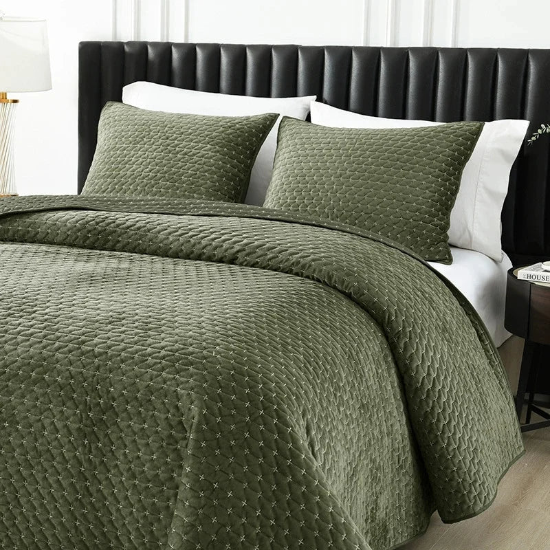 Plume 3 Pc Velvet Light Weight Quilted Comforter Set - Multiple Options