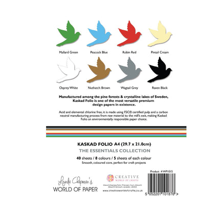 Kaskad Folio Essentials Collection A4 225gsm Coloured Core Cardstock 40 sheets