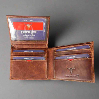 Men’s Bifold Flip-Up Cow Leather Wallet
