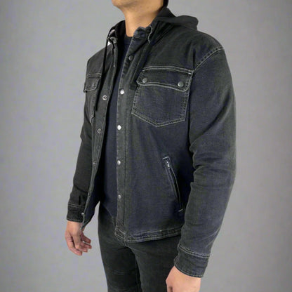 Men’s Armored Denim Shirt with Removable Hoodie