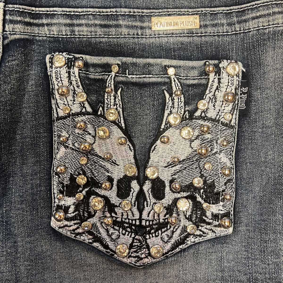Bus Stop Women's Rhinestone Skull Wing Denim Shorts