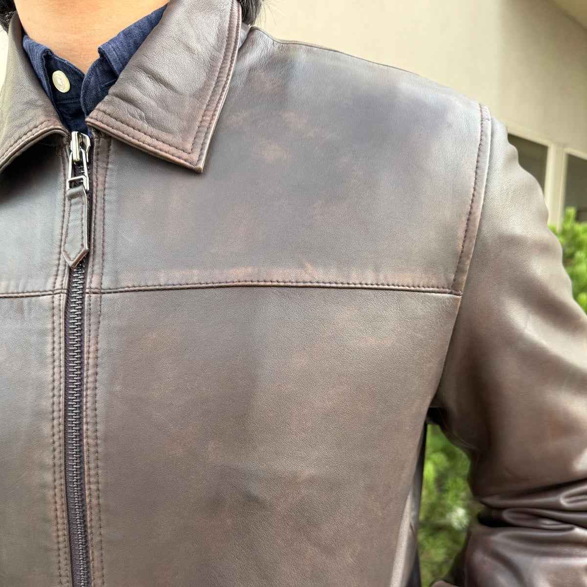 Men's Lamb Leather Jacket. Brown Classic Fit with Full Zip & Side Pockets