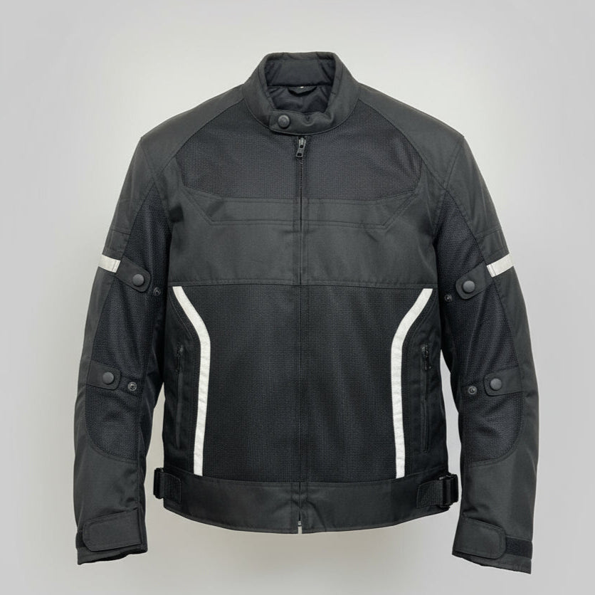 Men's Textile Motorcycle Jacket. Protective Armor, Reflective Strips & Multiple Pockets