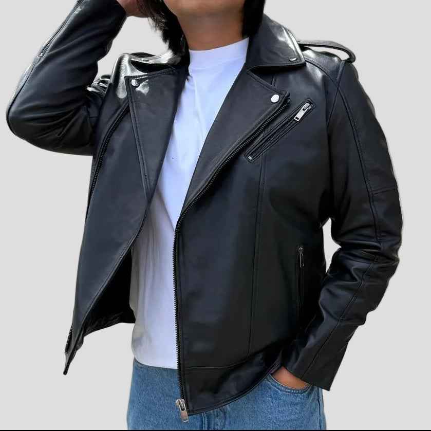 Mens Soft Lamb Leather Biker Look Jacket Premium Black Fashion Coat