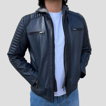 BOL Mens Bally Lambskin Leather Jacket with Removable Hood