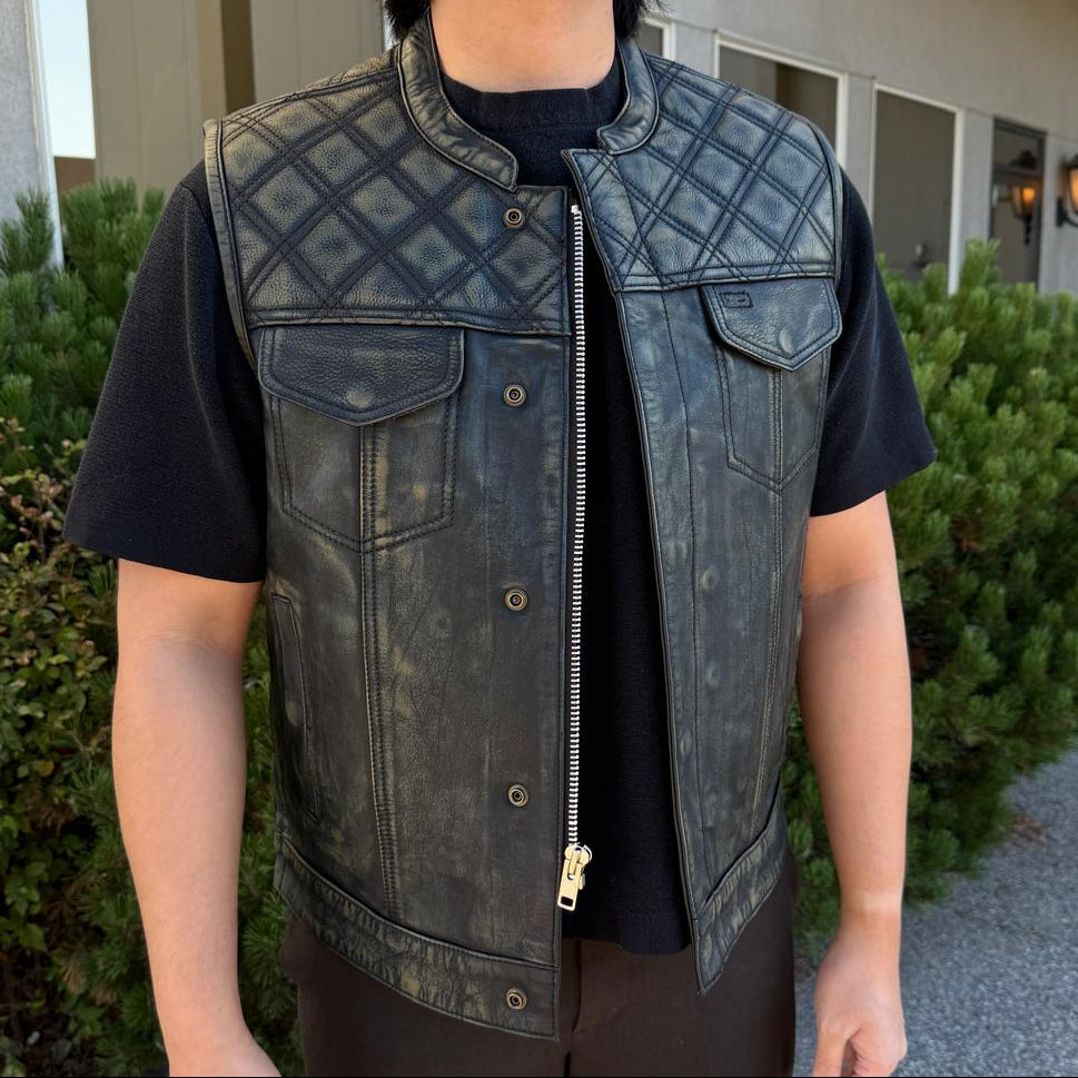 Open Road Men's Upside Leather Vest with Stitched Diamonds