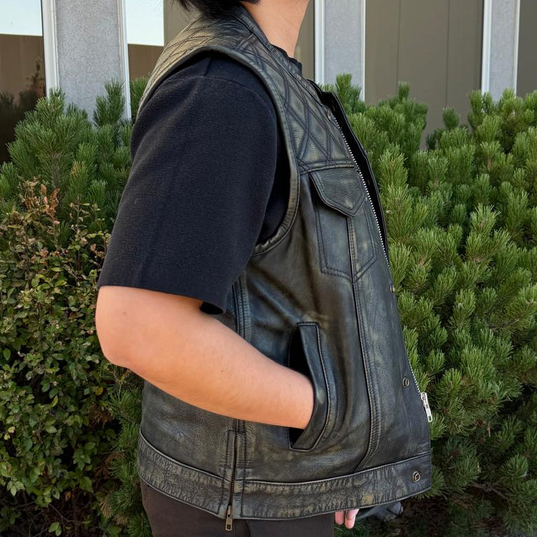 Open Road Men's Upside Leather Vest with Stitched Diamonds