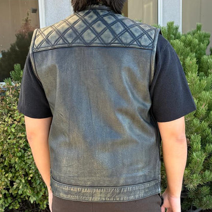 Open Road Men's Upside Leather Vest with Stitched Diamonds
