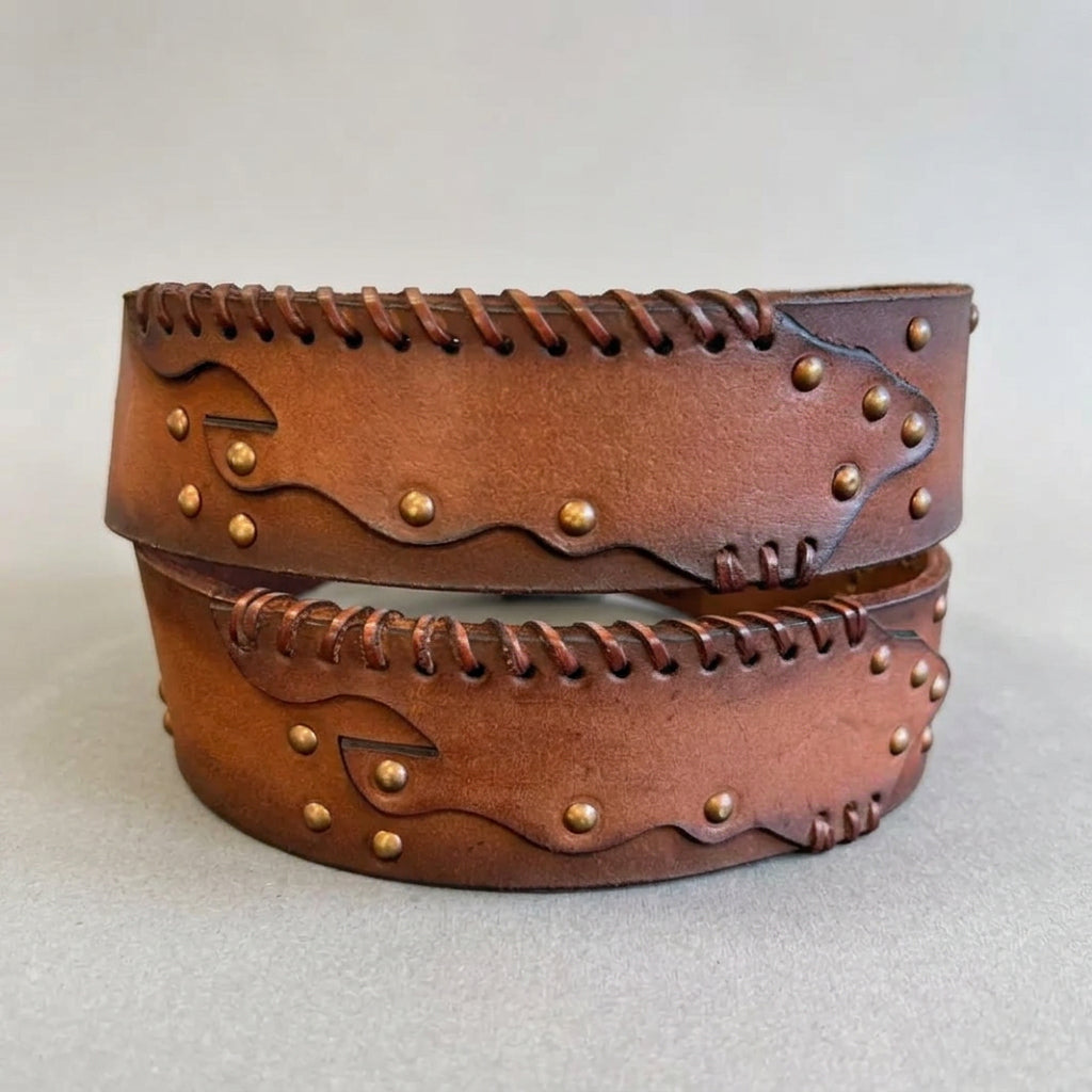 Women's Full-Grain Leather Belt with Studs