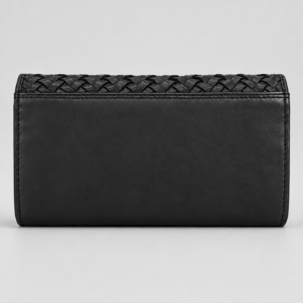 MET Women’s Leather Basket Weave Wallet. Artisan Woven Multi-Card Organizer