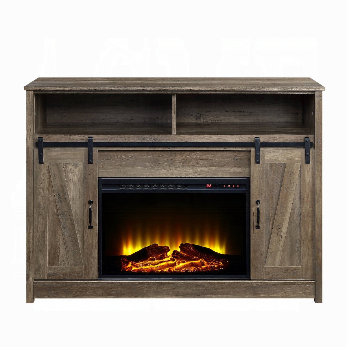 Hearth Barn Doors Storage Fireplace - Rustic Oak