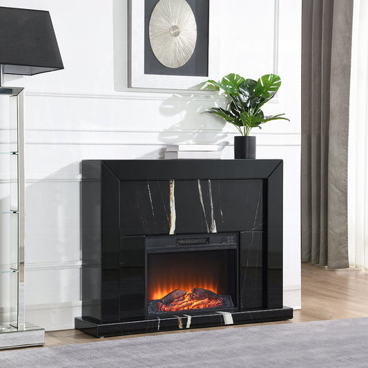 Noir Mirrored Mantel Fireplace - Black