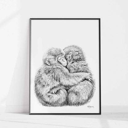 Adorable monkey hug - Art Print