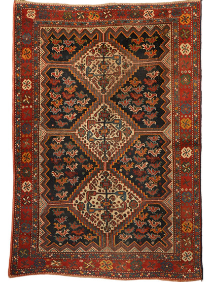 Antique Persian Khamseh Rug | 5' 9"  x 4' 1"