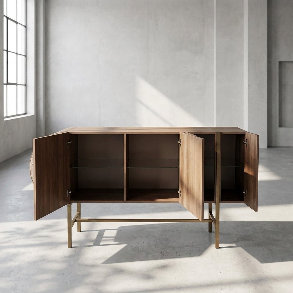 Art-déco-Metall-Sideboard mit Edelstahlfuß