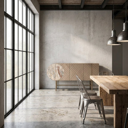 Art-déco-Metall-Sideboard mit Edelstahlfuß