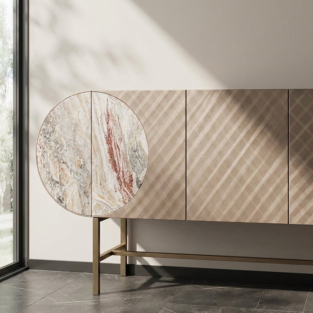 Art-déco-Metall-Sideboard mit Edelstahlfuß